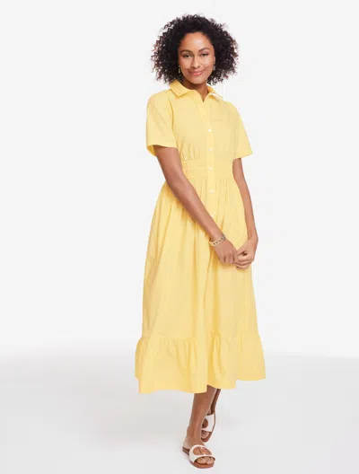 Talbots Plus Petite - Poplin Flounce Shirtdress - Daisy - 22 - 100% Cotton  In Yellow