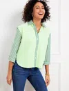 Talbots Plus Petite - Poplin Short Shirt - Blooming Stripe - White/pistachio Green - 3x  In White,pistachio Green