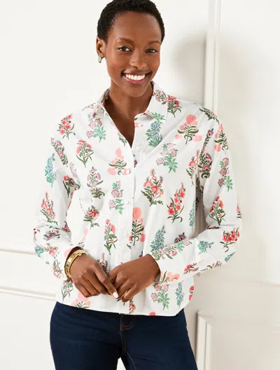 Talbots Plus Petite - Poplin Short Shirt - Floral Radiance - White - X - 100% Cotton