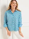 Talbots Plus Petite - Poplin Short Shirt - Woodblock Bud - Lakeside Blue/soft Pink - X  In Lakeside Blue,soft Pink