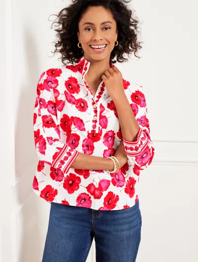 Talbots Misses - Poppy Floral Popover Shirt - White/red - Xl - 100% Cotton  In White,red