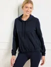 Talbots Plus Petite - Puckered Jacquard Drawstring Hoodie - Blue - 3x