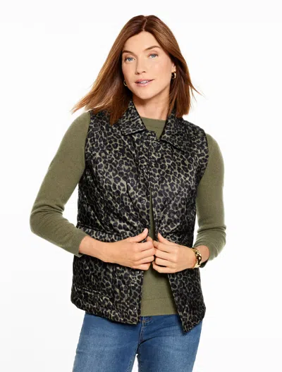 Talbots Plus Petite - Quilted Barn Vest - Allover Animal - Burnt Olive - 1x  In Brown
