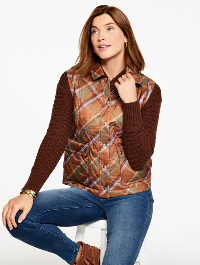 Talbots Plus Petite - Quilted Barn Vest - Kellynch Plaid - Acorn Brown - 3x