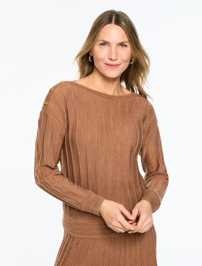 Talbots Plus Petite - Radiating Rib Boatneck Sweater - Jasper Heather - 2x  In Brown