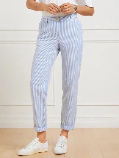 Talbots Plus Petite - Relaxed Chinos Pants - Sunshine Seersucker - Larkspur Blue/white - 22 - 100% Cotton Ta In Larkspur Blue,white