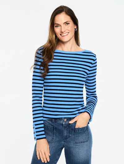 Talbots Plus Petite - Ribbed Bateau Neck T-shirt - Aurora Stripe - Shore Blue/indigo - 2x