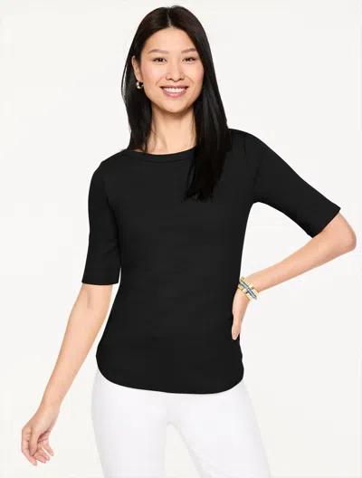 Talbots Plus Petite - Ribbed Bateau Neck T-shirt - Black - 3x