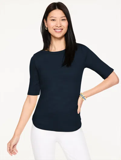 Talbots Plus Petite - Ribbed Bateau Neck T-shirt - Blue - 3x