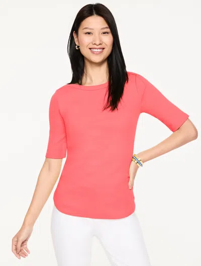 Talbots Plus Petite - Ribbed Bateau Neck T-shirt - Bright Coral - 3x  In Orange