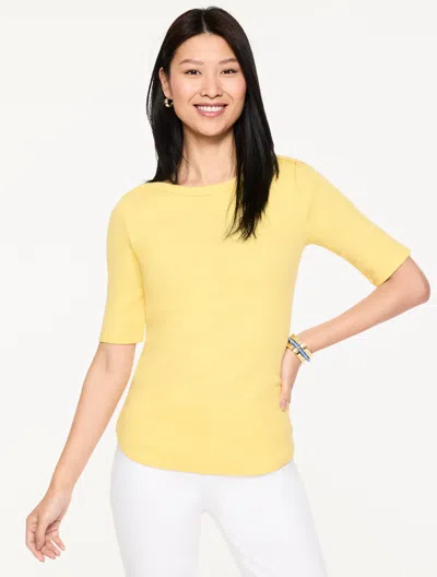 Talbots Plus Petite - Ribbed Bateau Neck T-shirt - Daisy - 1x  In Yellow