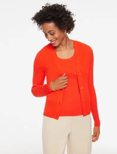 Talbots Plus Petite - Ribbed Cardigan Sweater - Dark Orange - 2x