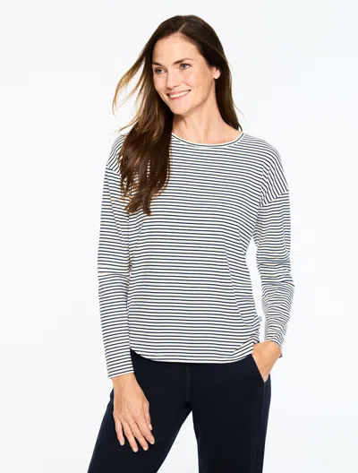 Talbots Plus Petite - Ribbed Crewneck T-shirt - Cherish Stripe - Ivory/indigo - 1x  In Black