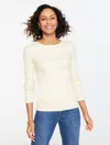 Talbots Plus Petite - Ribbed Crewneck T-shirt - Ivory - 3x  In White