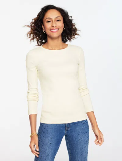 Talbots Plus Petite - Ribbed Crewneck T-shirt - Ivory - 3x  In White