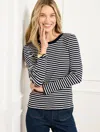 Talbots Plus Petite - Ribbed Crewneck T-shirt - Jasmine Stripe - Indigo/ivory - 3x  In Indigo,ivory
