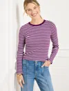 Talbots Plus Petite - Ribbed Crewneck T-shirt - Jasmine Stripe - Mulberry Wine/ivory - 2x  In Mulberry Wine,ivory
