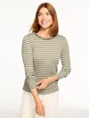 Talbots Plus Petite - Ribbed Crewneck T-shirt - Jasmine Stripe - Olive/ivory - 3x