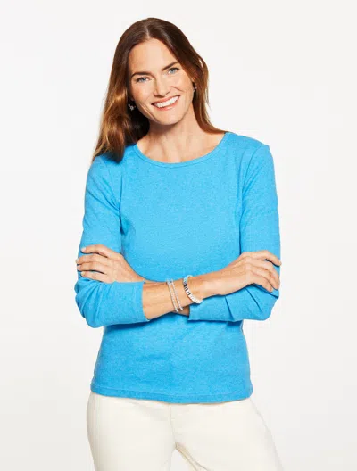 Talbots Plus Petite - Ribbed Crewneck T-shirt - Light Surf Blue Heather - X