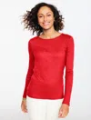 Talbots Plus Petite - Ribbed Crewneck T-shirt - Red - 3x  In Red