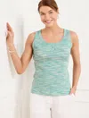 Talbots Plus Petite - Ribbed Henley Tank Top - Space Dye - Neptune Green - X  In Neptune Green