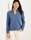 Talbots Plus Petite - Ribbed Johnny Collar Pullover Sweater - Navy Blue Dusk Heather - 2x  In Navy Blue Dusk Heather