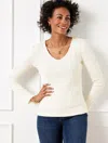 Talbots Plus Petite - Ribbed Long Sleeve T-shirt - Ivory - X  In Ivory