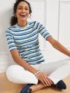Talbots Ribbed Mockneck T-shirt - Terrace Stripe - Capri Blue - 3x