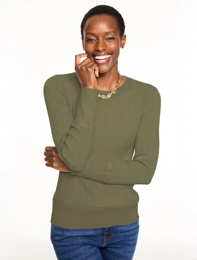 Talbots Plus Petite - Ribbed Pointelle Crewneck Sweater - Burnt Olive - 1x  In Brown