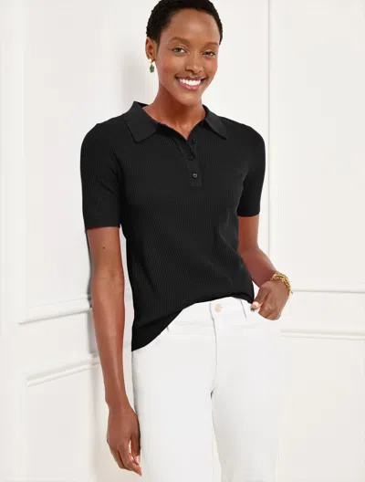 Talbots Plus Petite - Ribbed Polo Sweater - Black - 3x