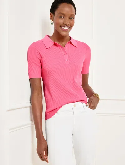 Talbots Plus Petite - Ribbed Polo Sweater - Poppy Pink - 3x