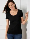 Talbots Ribbed Scoop Neck T-shirt - Black - 2x