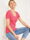 Talbots Plus Petite - Ribbed Scoop Neck T-shirt - Camellia Rose - 1x
