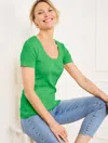 Talbots Plus Petite - Ribbed Scoop Neck T-shirt - Vineyard Green - 3x