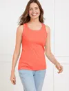 Talbots Plus Petite - Ribbed Sleeveless Tank Top - Hot Coral - 3x