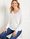 Talbots Plus Petite - Ribbed V-neck Pullover Sweater - White - X