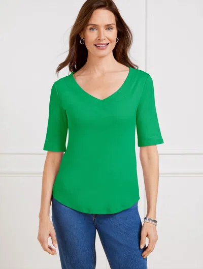 Talbots Plus Petite - Ribbed V-neck T-shirt - Bright Green - 3x