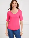 Talbots Plus Petite - Ribbed V-neck T-shirt - Raspberry - 3x