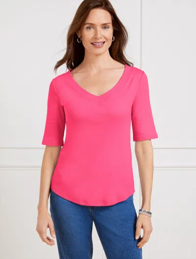Talbots Plus Petite - Ribbed V-neck T-shirt - Raspberry - 3x