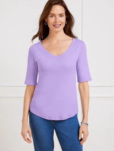 Talbots Plus Petite - Ribbed V-neck T-shirt - Spring Lilac - 2x
