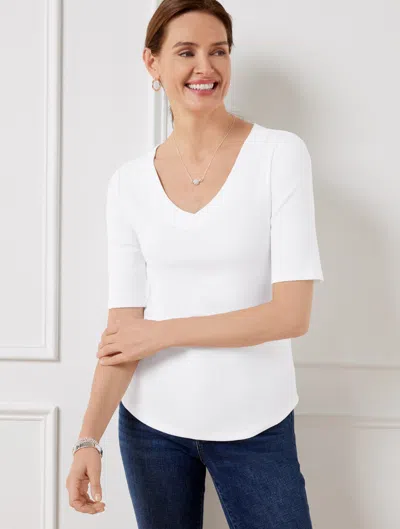 Talbots Plus Petite - Ribbed V-neck T-shirt - White - 3x