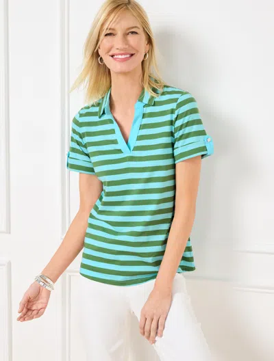 Talbots Plus Petite - Roll Cuff Johnny Collar Pullover Sweater - Vivid Turquoise/olive - 2x