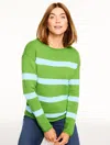 Talbots Plus Petite - Roll Neck Chunky Knit Sweater - Stripe - Green Fern/blue Crystal - 1x - 100% Cotton Ta