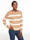 Talbots Plus Petite - Roll Neck Chunky Knit Sweater - Stripe - Toasted Coconut/ivory - 2x - 100% Cotton Talb
