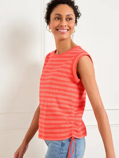 Talbots Plus Petite - Ruched Crewneck T-shirt - Darcy Stripe - Hot Coral/coral Sand - 3x  In Hot Coral,coral Sand
