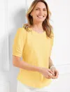 Talbots Plus Petite - Ruched Cuff Crewneck T-shirt - Cornsilk - 1x