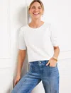 Talbots Plus Petite - Ruched Cuff Crewneck T-shirt - White - X