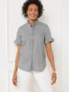 Talbots Plus Petite - Ruffle Denim Shirt - Grey Wash - Grey - 3x - 100% Cotton  In Grey Denim