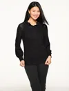 Talbots Plus Petite - Ruffle Neck Henley Pullover Sweater - Black - 2x