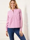 Talbots Plus Petite - Ruffle Neck Top - Regency Stripe - White/rose Sorbet - 3x  In White,rose Sorbet